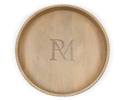 Riviera Maison Dienblad Rond Naturel - Anglès Houten Plateau met Handvaten - Mangohout (ØxH) 50x7.5