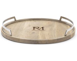 Riviera Maison Dienblad, Rond, Serveerblad, met handvaten - RM Coventry Serving Tray - Bruin - Hout