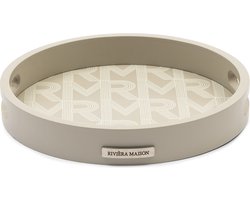Riviera Maison Dienblad, Rond, Serveerblad, met handvaten - RM Monogram Mini Tray Round - beige - Hout