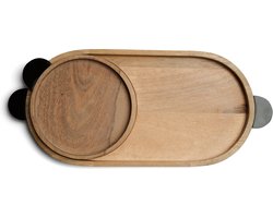 Riviera Maison dienbladen set hout, serveerblad Decoratie - RM Metropolitan Serving Tray - Zwart/ Bruin - Mangohout, Aluminium