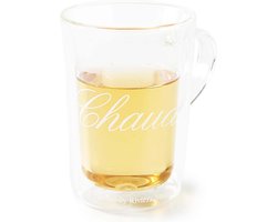 Riviera Maison dubbelwandig theeglas, koffieglas met tekst - Maat L - 270 ml - 1 stuk, Vaatwasserbestendig - C'est Chaud Mug - Transparant - Glas