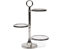 Riviera Maison Etagere Zilver 3 laags aluminium en glazen plateau 45 cm hoog - Imola decoratieve Etagère dessert en hapjes