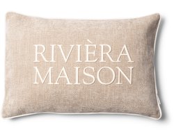 Rivièra Maison Evora Pillow 65x45 cm – Luxe sierkussen met geborduurd RM-logo – Beige