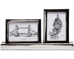 Riviera Maison Fotolijst Collage Staand en Liggend 10x15 & 15x10 CM, Woonaccessoires, Deco voor woonkamer, slaapkamer, Hal - RM Double Photo Frame - Zilver/ Glans - Aluminium, Glas