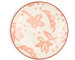 Riviera Maison Gebaksbord rond, bloem Rood - Bella Flowers Klein bordje - Keramiek, Aardewerk