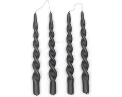 Riviera Maison gedraaide dinerkaars, kaarsen set, swirl kaarsen - 4 stuks, decoratie, woonaccessoires - Twisted Dinner Candles - Donkergrijs - Paraffine