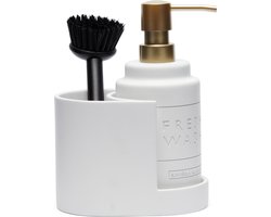 Riviera Maison Gootsteen Organizer, Zeeppompje met afwasborstel Set - 380 ML, Keuken Organizer - Fresh Dispender Kitchen Set - Wit - Polyresin