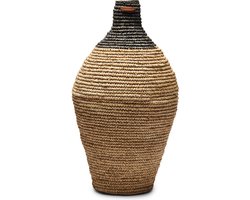 Riviera Maison Hoge Rieten Vaas Droogbloemen, ovaal met zwart detail 0, Woonaccessoire, Decoratief, Niet waterdicht, Geschikt voor Takken - RM Sisal Vase - Bruin /Zwart - 100% Sisal