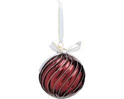 Riviera Maison Kerstbal Rood - Jolly Christmas Rond met Swirl en Glitters - Glas - (Ø)10
