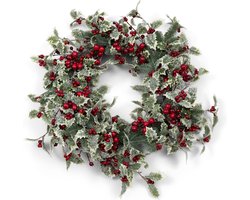Rivièra Maison - Kerstdecoratie - Frosted Berry - Kerstkrans - Groen - Traditionele Krans met Besjes - Ø71cm