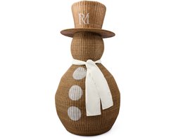 Riviera Maison Kerstdecoratie Rieten Sneeuwpop Naturel - Snowman Groot Beeld - Rattan (ØxH) 127x230