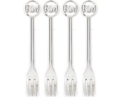 Riviera Maison Kleine vorkjes, Cake vorkjes met logo - Monogram, Dessertbestek 4 stuks - zilver
