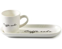 Riviera Maison Kop -en schotel, Espresso mok met tekst - Caffè Solo - Wit - Porselein - 85 ml - 1 stuk