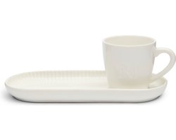 Riviera Maison Kop en schotel ovaal Wit - Caffè Koffiekopjes - Porselein - 200ml