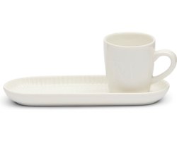 Riviera Maison Kop en schotel rond Wit - Caffé Espresso kopjes - Porselein - 70ml