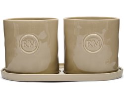 Riviera Maison Kruidenpotjes Rond Beige - Portofino Plantenpot voor keukenkruiden - Steengoed