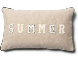 Riviera Maison Kussenhoes 50x30 Beige met geborduurde tekst Zomers - Summer Varsity sierkussen rechthoek