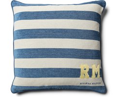 Riviera Maison Kussenhoes 60x60 blauw met wit gestreept horizontale streep - Loving Stripes sierkussen vierkant
