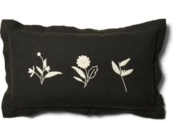 Riviera Maison kussenhoes, Kussensloop 50x30, Sierkussen bloemenprint - RM Zephyrus Pillow Cover - Zwart - Linnen