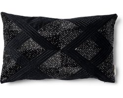 Riviera Maison Kussenhoes Zwart - Livigno Sierkussen Rechthoekig Borduurwerk - Polyester (LxB) 30x50