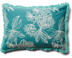 Riviera Maison Kussensloop bloemenprint 65x45 cm, Kussenhoes, decokussen rechthoek - RM Salinas Pillow Cover - Blauw - Katoen