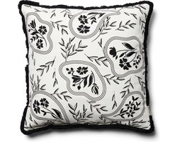 Riviera Maison Kussensloop, Kussensloop 50x50, Sierkussen bloemenprint, Sierkussen, Deco kussen vierkant - RM Xanadu Pillow Cover - Zwart/ Wit - Katoen