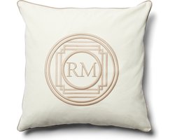 Riviera Maison Kussensloop, Kussensloop 50x50, Sierkussen RM logo, Sierkussen, Deco kussen vierkant - RM Steven Pillow Cover - Wit - Katoen