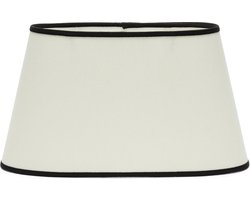 Riviera Maison Lampenkap ovaal schuin met zwarte rand - RM Oval Linen Lampshade - Wit - Linnen(LxBxH) 38x15x21 cm