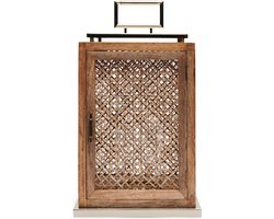 Riviera Maison lantaarn, Windlicht, Kaarsenhouder 0, Voor binnen - RM Java Lantern - Bruin - Rattan, Hout