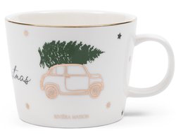 Riviera Maison Mok, Kerstmok, Koffiemok, Met oor - RM Driving Home For Christmas Mug 300 ml - wit