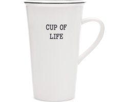 Riviera Maison Mok Met Tekst Wit grote theemok met oor - Cup Of Life Grote mok 400 ml