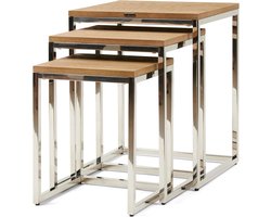 Riviera Maison Nomad End Table S/3 - Eikenhout, RVS - - 40.0x55.0x45.0 cm