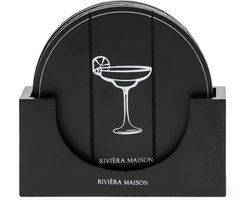 Riviera Maison Onderzetters Voor Glazen - Happy Drink Coasters - Zwart - Set 4 Stuks