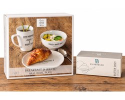 Rivièra Maison Ontbijtset met Zilverstad Botervloot – Mok, Kom, Bord & Botermes – 5-delige Ontbijtset