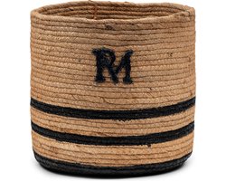 Riviera Maison Opbergmand Naturel - RM Striped Monogram Rieten Mand - Bananenblad - (ØxH) 26x24