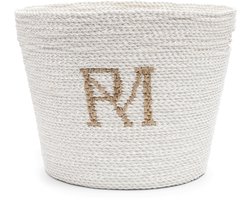 Riviera Maison Opbergmand riet Wit en rond dia 40 cm - RM Monogram decoratieve mand met RM logo