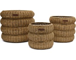 Riviera Maison Opbergmand rond Bruin - Menaggio Manden set 3 stuks, Organizer - Rattan - (ØxH) 40x35