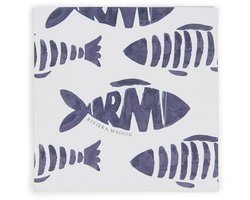 Riviera Maison Papieren servetten vierkant Blauw, Wit - Como Catch Servetten set vissenprint
