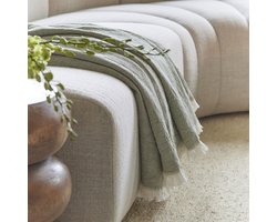 Riviera Maison Plaid Groen bank deken - RM Seafoam Fringes decoratief deken 180 cm breed