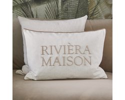 Rivièra Maison Samone Pillow 65x45 cm – Wit sierkussen met RM-logo – Luxe woonaccessoire