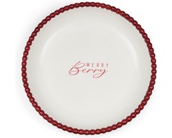 Riviera Maison Schaal Wit - Merry Berry Serveerschaal Kerst met Tekst - Porselein - (ØxH) 26x5