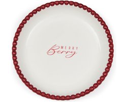 Riviera Maison Schaal Wit - Merry Serveerschaal Kerst met Tekst - Porselein - (ØxH) 18x3.5