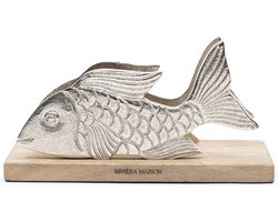 Riviera Maison Servethouder staand met houten plateau en zilveren vis - RM Fish Decoratieve servettenhouder
