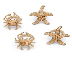Riviera Maison Servetringen krab, zeester Oranje - Sealife Tafelring set van 4 - ijzer, Jute, Kralen