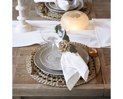 Riviera Maison Servetringen Naturel rieten servetring met bloem - Nusa Penida Tafeldecoratie eetkamer, keuken
