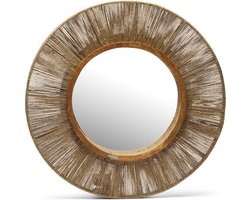 Riviera Maison Spiegel rond met decoratieve rand, Wandspiegel 0, Voor Woonkamer, slaapkamer, Badkamer, hal - RM Lupine Rope Mirror - Bruin - Linnen, IJzer