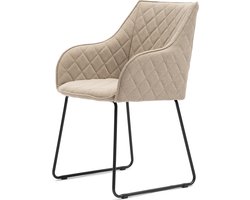 Riviera Maison Stoel met armleuning Beige, Eetkamerstoel, zwarte poten - Frisco Drive Dac - Polyester, ijzer - (LxBxH) 55x44x83