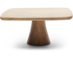 Riviera Maison Taartplateau met voet, Taartenschaal hout, serveelschaal vierkant - Le Étretat Cake Stand - Bruin - Mangohout