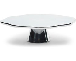 Riviera Maison taartplateau met voet, taartenschaal, serveelschaal organische vorm - Valloire Cake Stand - Zilver - Aluminium