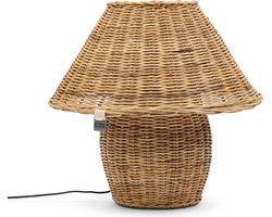 Riviera Maison Tafellamp Bruin - Ames Nachtlamp Riet - Rattan - (ØxH) 40.5x40